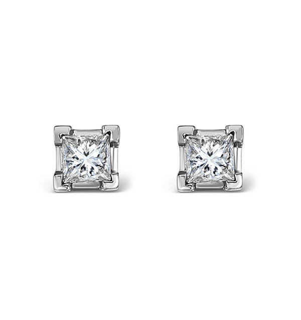18K White Gold Princess Diamond Earrings - 0.30CT - G/VS - 3mm
